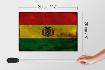Panneau en bois drapeau Bolivie 30x20cm Drapeau de la Bolivie rouille 4