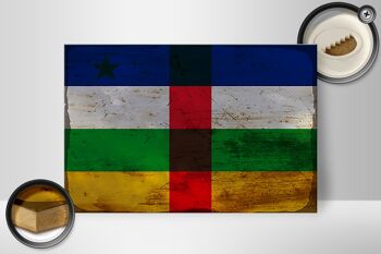 Panneau en bois drapeau République Centrafricaine 30x20cm rouille 2