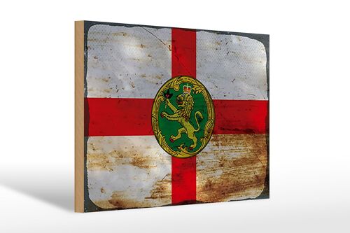 Holzschild Flagge Alderney 30x20cm Flag Alderney Rost