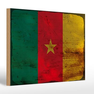 Holzschild Flagge Kamerun 30x20cm Flag of Cameroon Rost