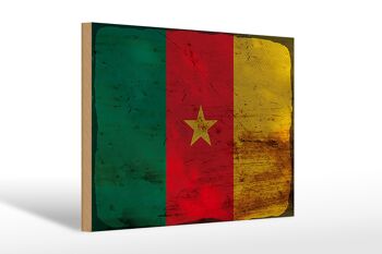 Panneau en bois drapeau Cameroun 30x20cm Drapeau du Cameroun rouille 1