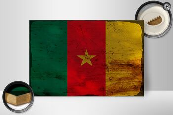 Panneau en bois drapeau Cameroun 30x20cm Drapeau du Cameroun rouille 2