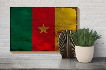 Panneau en bois drapeau Cameroun 30x20cm Drapeau du Cameroun rouille 3