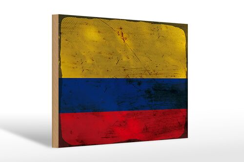 Holzschild Flagge Kolumbien 30x20cm Flag Colombia Rost