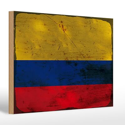 Holzschild Flagge Kolumbien 30x20cm Flag Colombia Rost