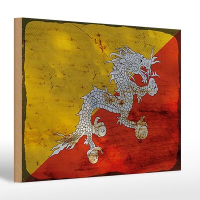 Holzschild Flagge Bhutan 30x20cm Flag of Bhutan Rost