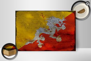 Panneau en bois drapeau Bhoutan 30x20cm Drapeau du Bhoutan rouille 2