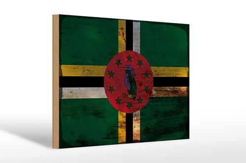 Holzschild Flagge Dominica 30x20cm Flag of Dominica Rost