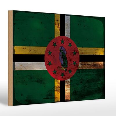 Holzschild Flagge Dominica 30x20cm Flag of Dominica Rost