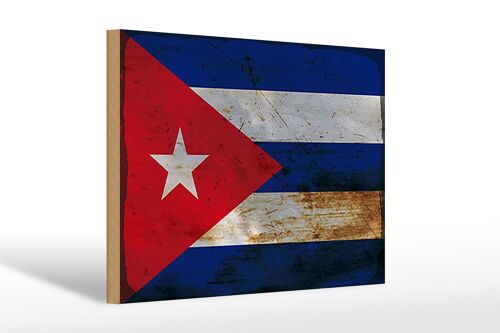 Holzschild Flagge Kuba 30x20cm Flag of Cuba Rost