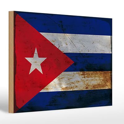 Letrero de madera bandera Cuba 30x20cm Bandera de Cuba óxido