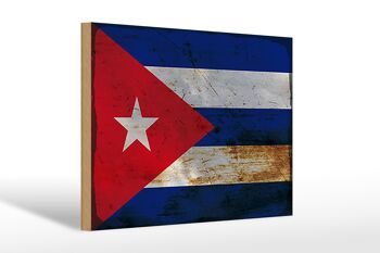 Panneau en bois drapeau Cuba 30x20cm Drapeau de Cuba rouille 1