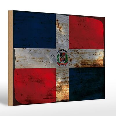 Letrero de madera bandera República Dominicana 30x20cm óxido