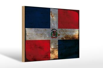 Panneau en bois drapeau République Dominicaine 30x20cm rouille 1