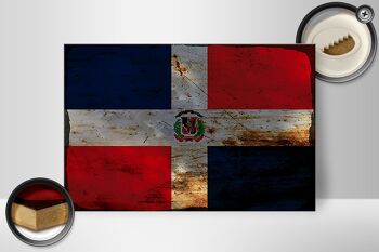 Panneau en bois drapeau République Dominicaine 30x20cm rouille 2