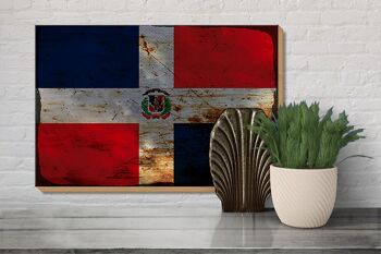 Panneau en bois drapeau République Dominicaine 30x20cm rouille 3