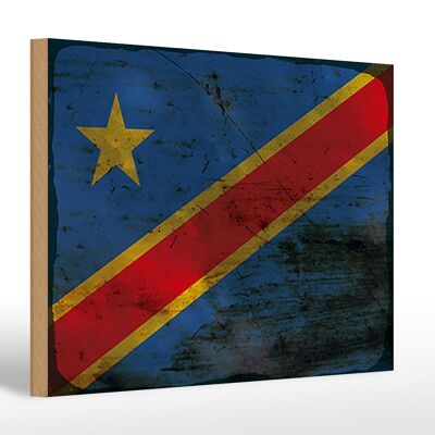 Holzschild Flagge DR Kongo 30x20cm democratic Congo Rost