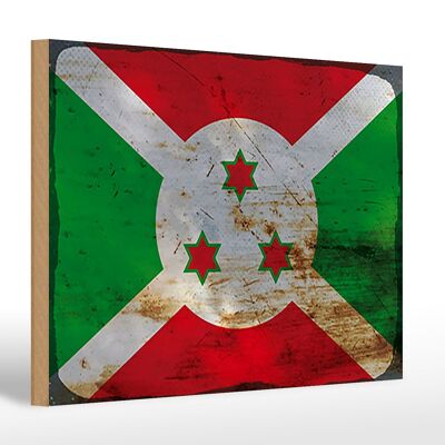 Letrero de madera bandera Burundi 30x20cm Bandera de Burundi óxido