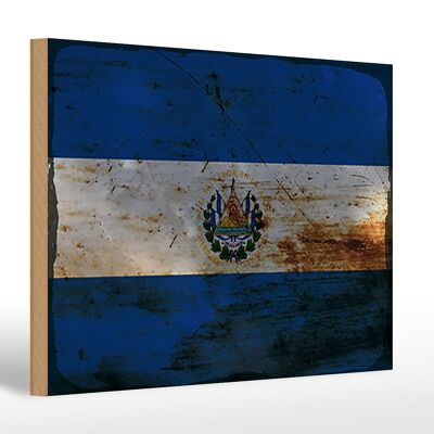 Letrero de madera bandera El Salvador 30x20cm El Salvador óxido