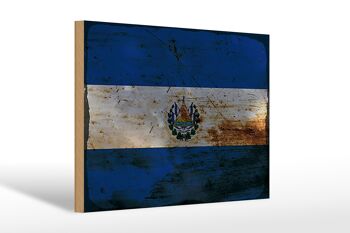 Panneau en bois drapeau El Salvador 30x20cm El Salvador rouille 1