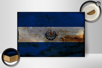 Panneau en bois drapeau El Salvador 30x20cm El Salvador rouille 2