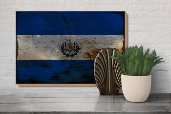 Panneau en bois drapeau El Salvador 30x20cm El Salvador rouille 3