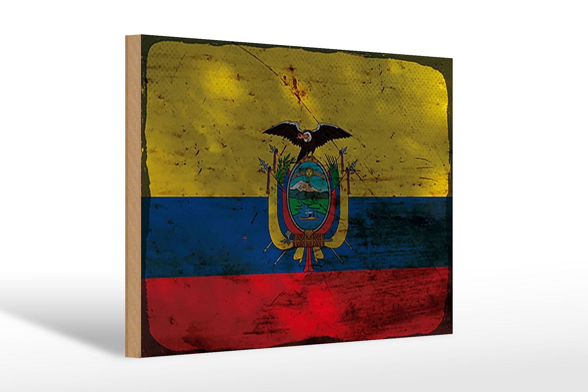 Holzschild Flagge Ecuador 30x20cm Flag of Ecuador Rost