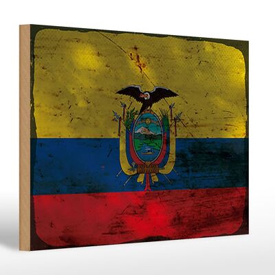 Letrero de madera bandera Ecuador 30x20cm Bandera de Ecuador óxido