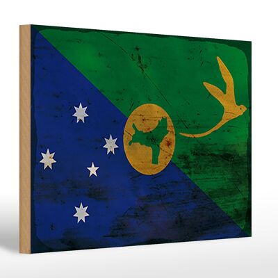 Letrero de madera bandera Isla de Navidad 30x20cm bandera óxido