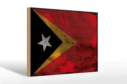 Holzschild Flagge Osttimor 30x20cm Flag East Timor Rost