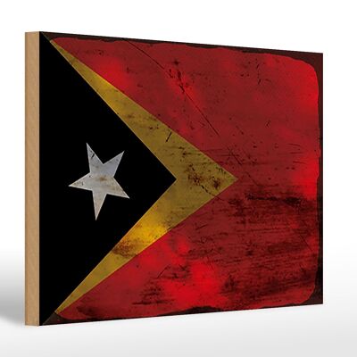 Holzschild Flagge Osttimor 30x20cm Flag East Timor Rost