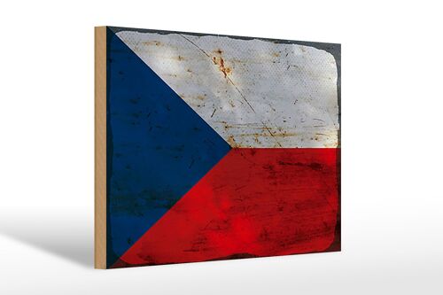 Holzschild Flagge Tschechien 30x20cm Czech Republic Rost