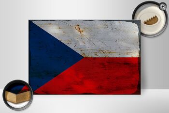 Panneau en bois drapeau République tchèque 30x20cm République tchèque rouille 2