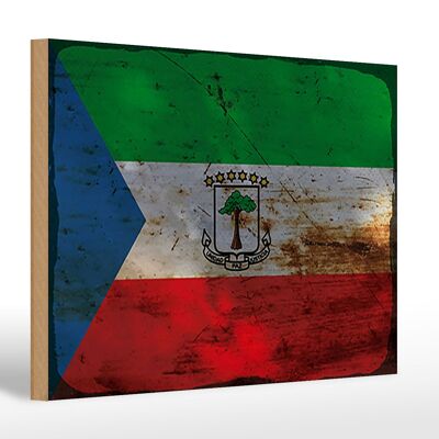 Letrero de madera bandera Guinea Ecuatorial 30x20cm bandera óxido