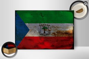 Panneau en bois drapeau Guinée équatoriale 30x20cm drapeau rouille 2