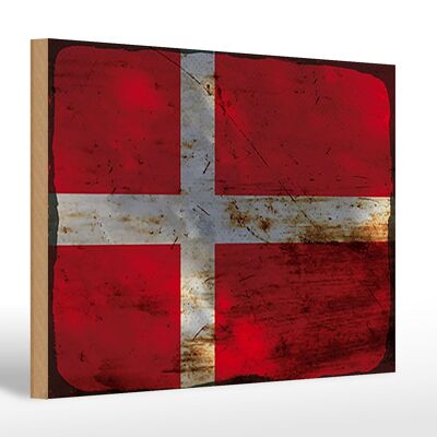 Panneau en bois drapeau Danemark 30x20cm Drapeau du Danemark rouille