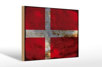 Panneau en bois drapeau Danemark 30x20cm Drapeau du Danemark rouille 1