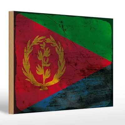 Cartello in legno bandiera Eritrea 30x20cm Bandiera dell'Eritrea ruggine