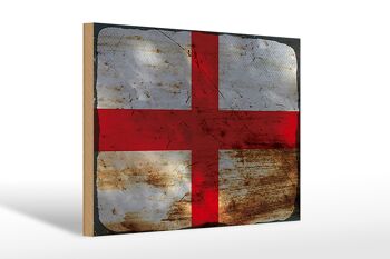 Panneau en bois drapeau Angleterre 30x20cm Drapeau de l'Angleterre rouille 1