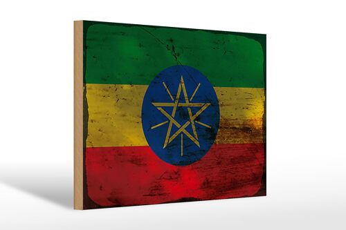 Holzschild Flagge Äthiopien 30x20cm Flag Ethiopia Rost