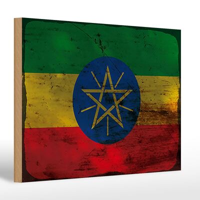 Holzschild Flagge Äthiopien 30x20cm Flag Ethiopia Rost