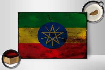 Panneau en bois drapeau Ethiopie 30x20cm Drapeau Ethiopie rouille 2