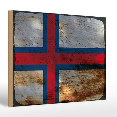Cartello in legno bandiera Isole Faroe 30x20cm Bandiera Isole Faroe ruggine