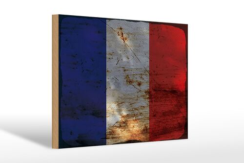 Holzschild Flagge Frankreich 30x20cm Flag of France Rost