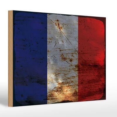 Panneau en bois drapeau France 30x20cm Drapeau de la France rouille