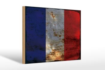 Panneau en bois drapeau France 30x20cm Drapeau de la France rouille 1