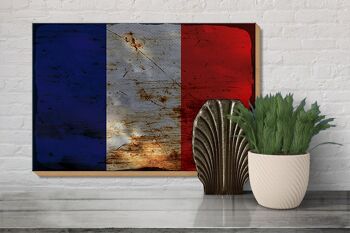 Panneau en bois drapeau France 30x20cm Drapeau de la France rouille 3
