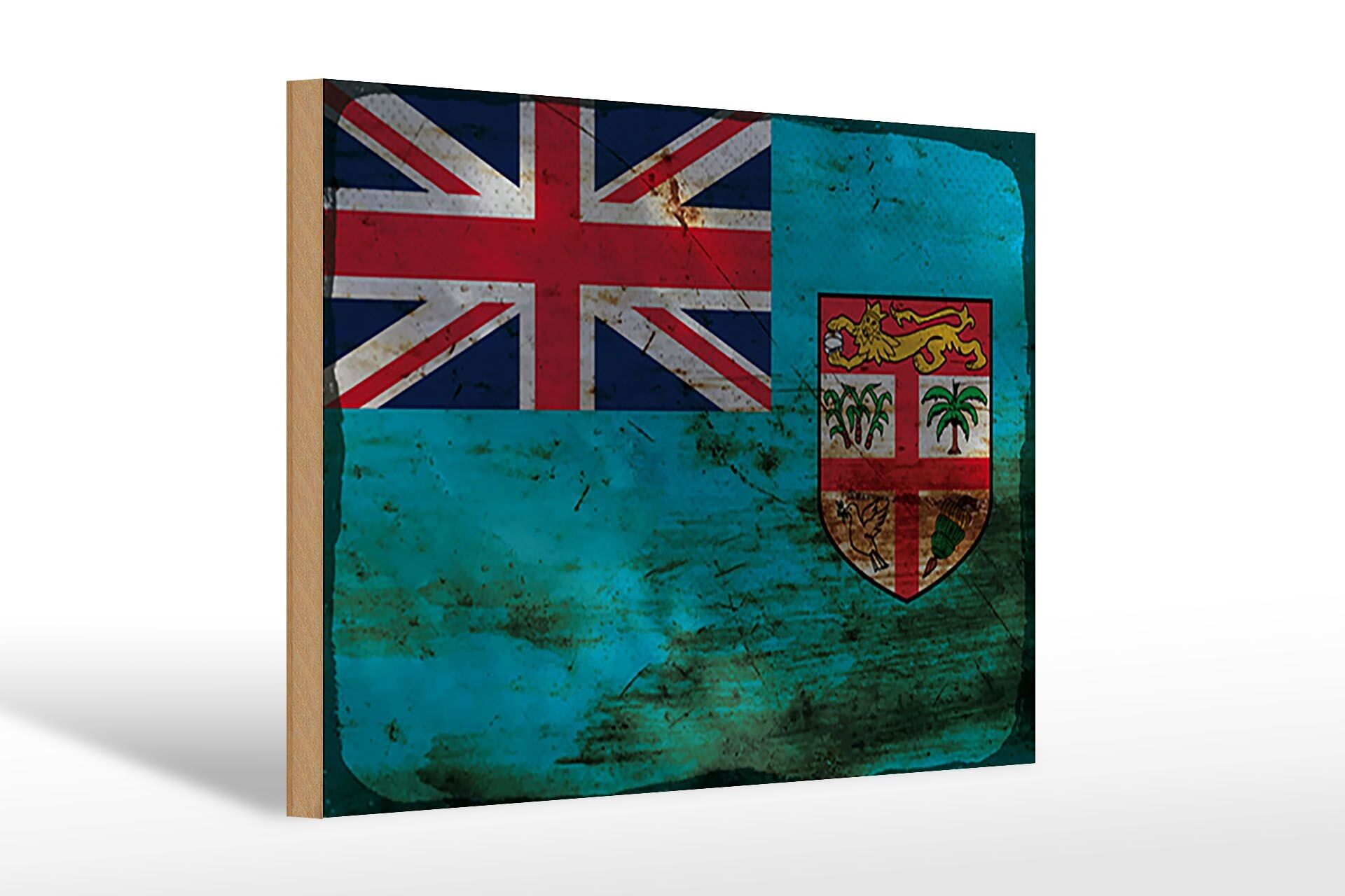 Cartello in legno bandiera Fiji 30x20cm Bandiera delle Fiji ruggine