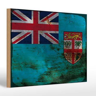 Letrero de madera bandera Fiji 30x20cm Bandera de Fiji óxido