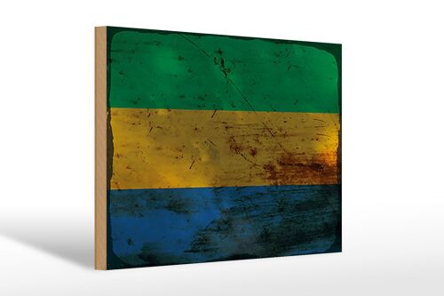 Holzschild Flagge Gabun 30x20cm Flag of Gabon Rost